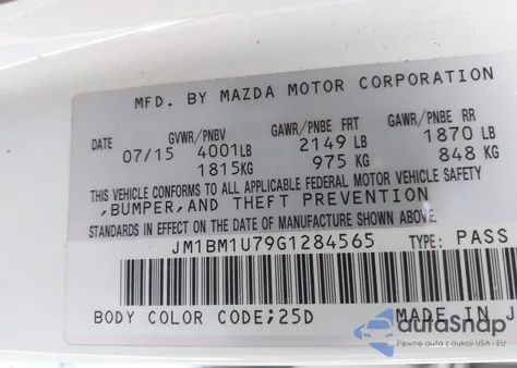 2016 Mazda Mazda3 I Sport z USA, uszkodzony, nr VIN JM1BM1U79G1284565